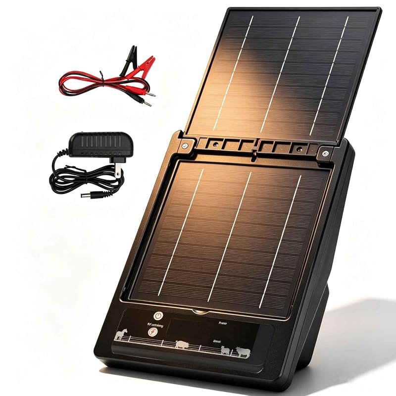 20‑Mile Solar Fence Charger, 6‑12 kV Output, 2 J Pulse, Panels with 18