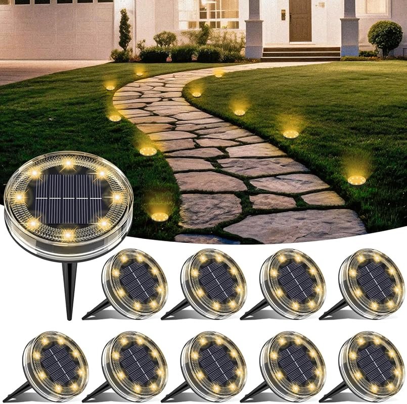 LOTMOS 10-Pack Solar Ground Lights – High‑Lumens Outdoor Lighting, Wat
