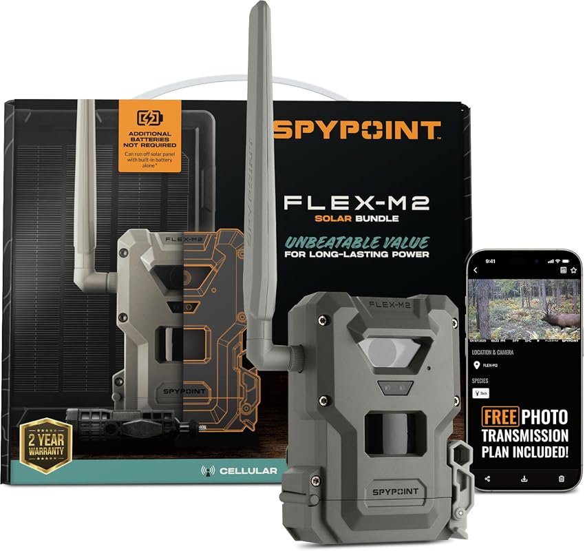 SPYPOINT Flex‑M2 Solar Bundle Trail Camera with 32MP Images, No‑Glow N