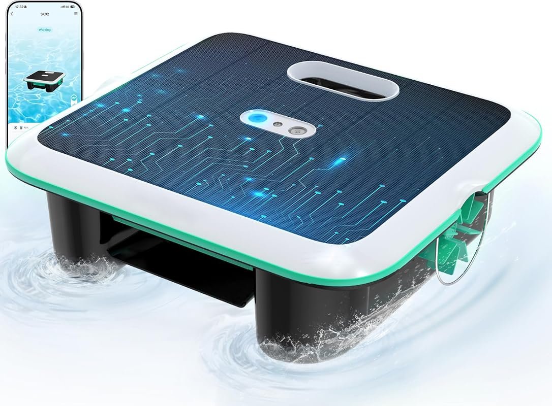 Solar Power Pool Skimmer Robot SK02 with App Control, Onyx Pearl Finis