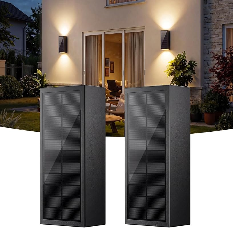 vighep 2‑Pack Solar Wall Lights – Dusk‑to‑Dawn Up/Down Sconce, USB‑C R