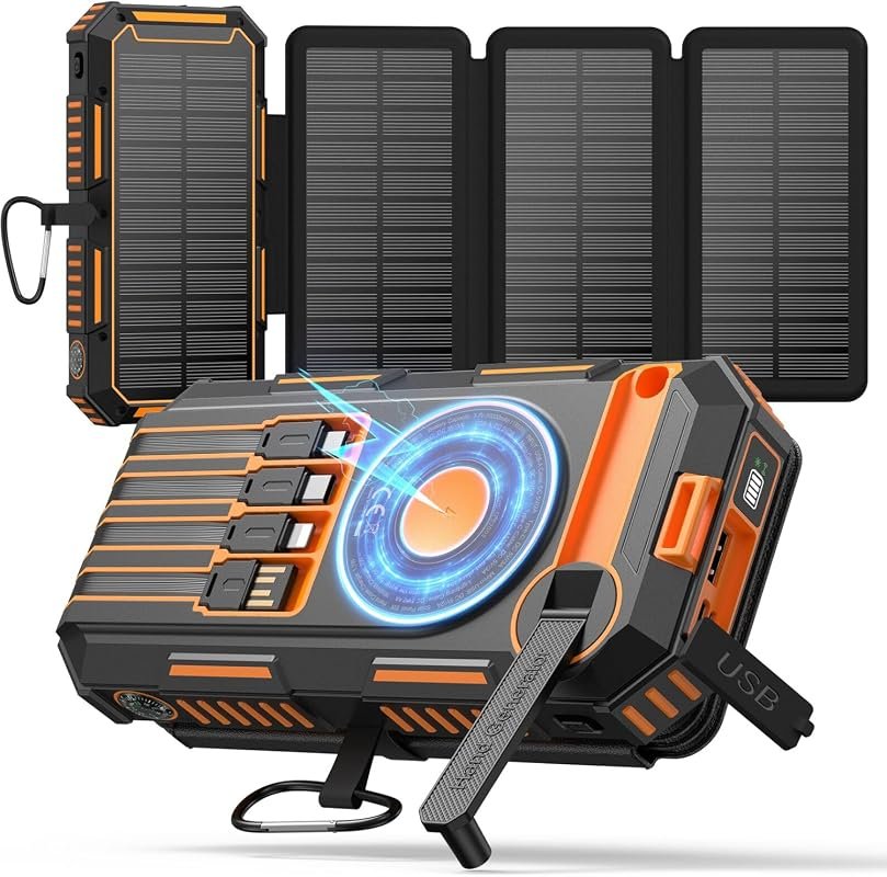 FEELLE 50000mAh Solar Power Bank with Magnetic Charging, Portable, and