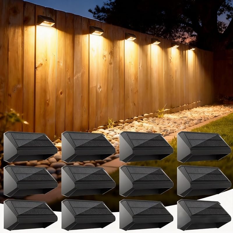 Solar Fence Lights Outdoor, 12 Pack Fence Lights Solar Powered RGB