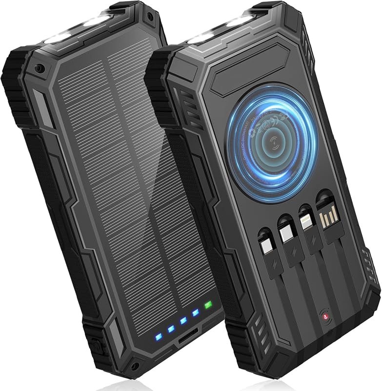BLASOUL 49800mAh Solar Power Bank with Wireless Charging, 4 Cables, 22