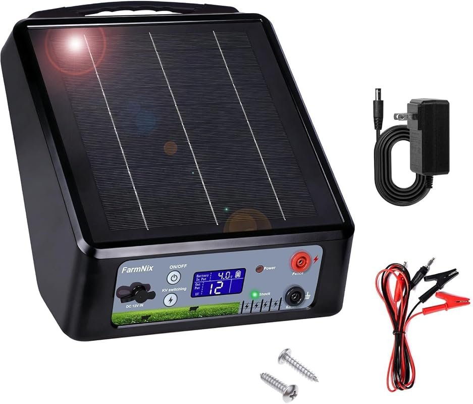 20‑Mile Solar Fence Charger, 6‑12 kV Adjustable Output, 2 J Pulse, 24‑