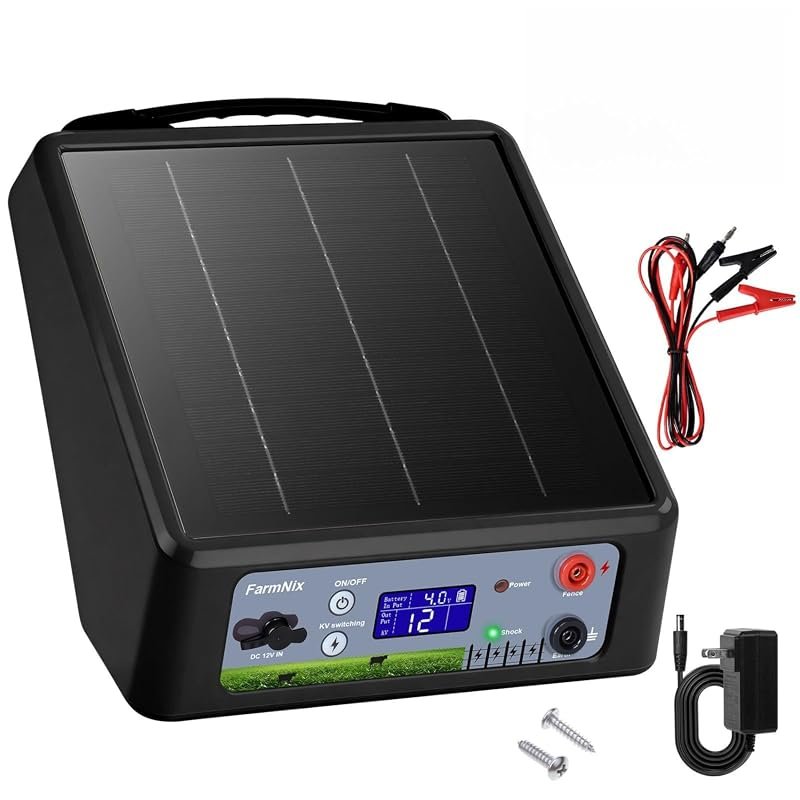 20‑Mile Solar Fence Charger, 6‑12 kV Adjustable Voltage, Up to 2 J Pul