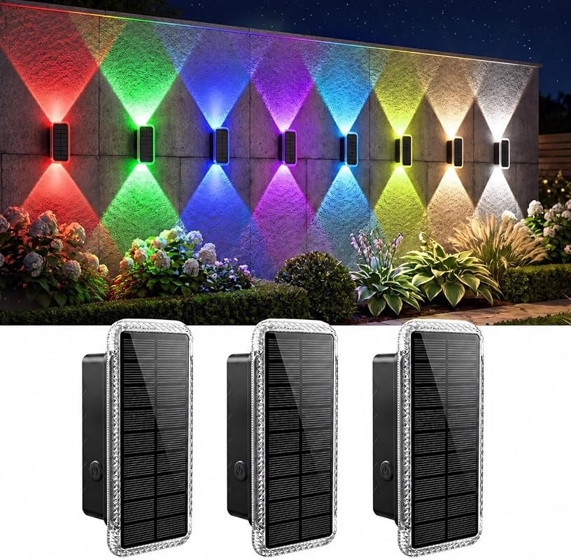 Solar Fence Lights – 3‑Pack Warm White Up & Down Wall Fixtures, Easy M