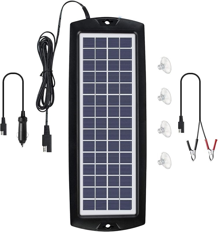 Sunway Solar Car Battery Trickle Charger and Maintainer Kit, 12V Panel