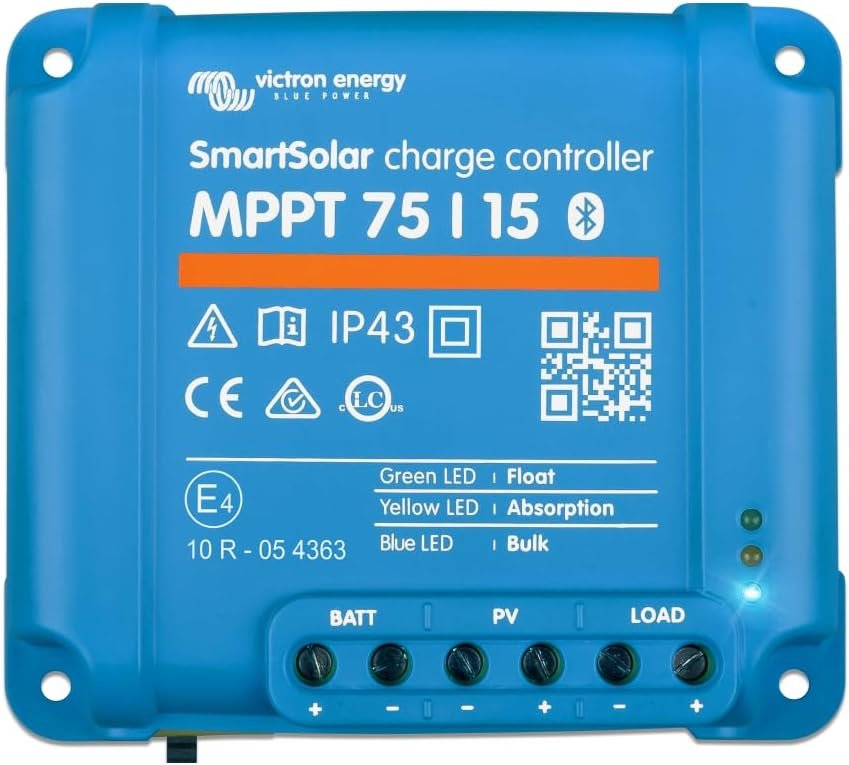 Victron Energy SmartSolar MPPT Charge Controller, 75V, 15A, 12/24V Compatible for Mixed Voltage Systems