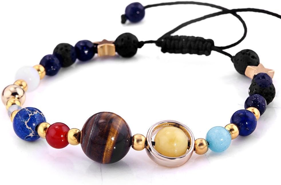 YEYULIN Handmade Galaxy Solar System Bracelet with Eight Planets Natur