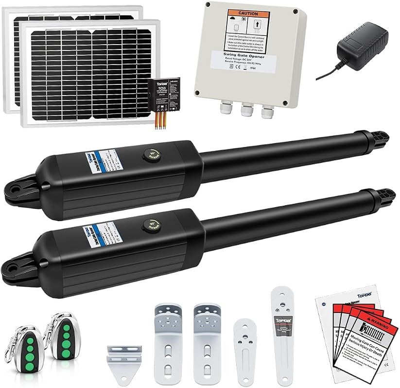 TOPENS AD8S Solar Dual Swing Gate Opener, Heavy-Duty Automatic Gate Sy