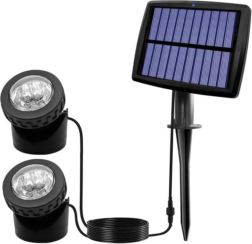 AVEKI Solar Pond Spotlights: 12 LED Underwater Lights with Dual Head, Warm White