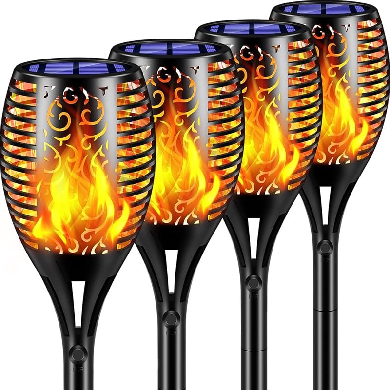 TomCare Flickering Flame Solar Torch Lights Outdoor, 43-Inch Tall, 4 P