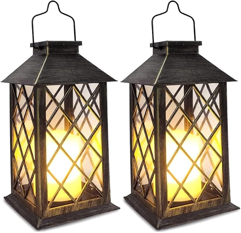 2-Pack 14-Inch Durable Tempered-Glass Solar Lanterns, Outdoor Waterpro