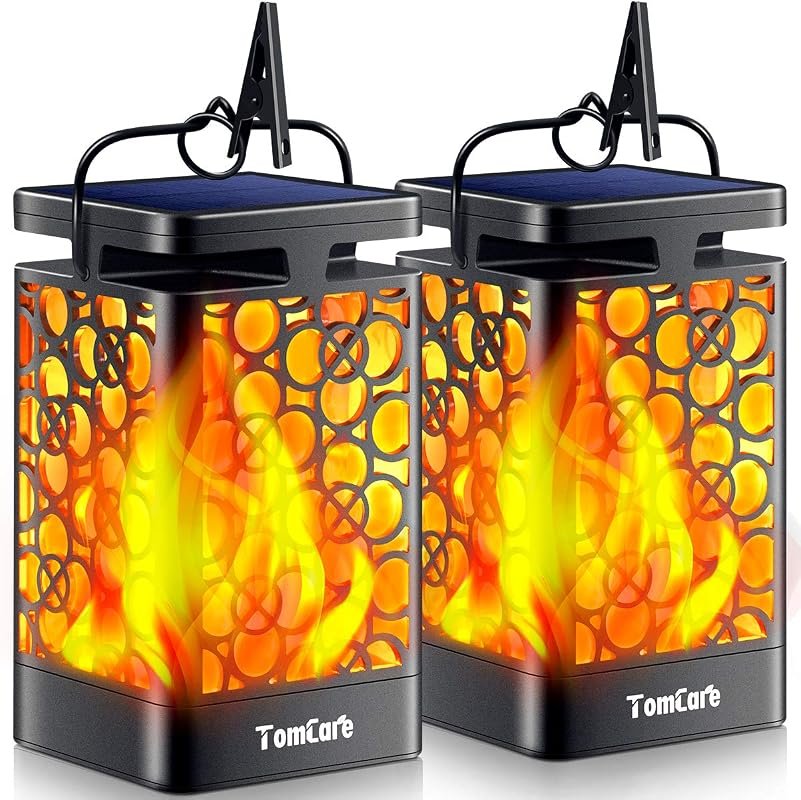 TomCare Solar Lanterns Outdoor, Flickering Flame Hanging Lights, 2 Pac
