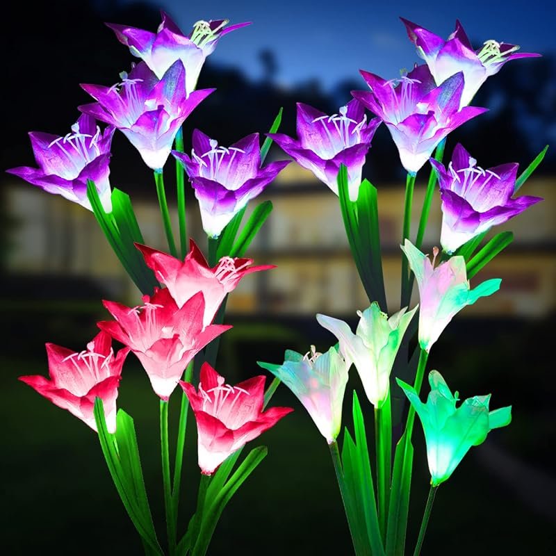 KOOPER Outdoor Solar Lights - 4-Pack with Bigger Lily Flowers, Waterpr