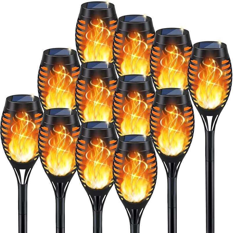 KYEKIO 12-Pack Solar Torch Light with Flickering Flame for Halloween D