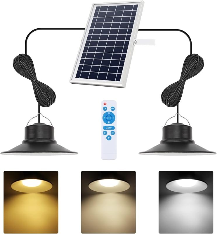 NIORSUN Solar Pendant Lights with Remote, 3 Color Dimmable, IP65 Water