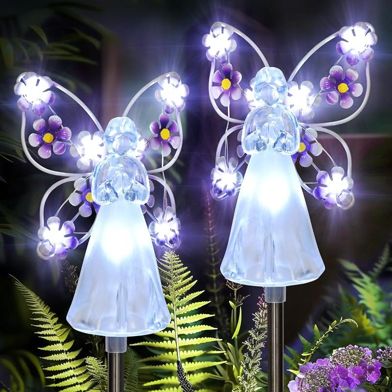 GIGALUMI 2-Pack Angel Solar Lights for Outdoor Garden Decor and Yard A