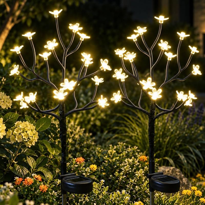2-Pack Solar Lights Outdoor Waterproof, Garden Decor Lights with Decor