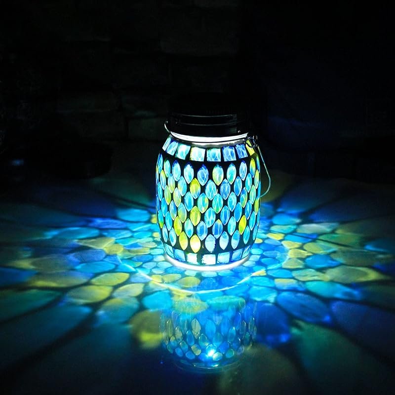Solar Mosaic Glass Hanging Lantern Waterproof Outdoor Garden Light for Patios and Yards
