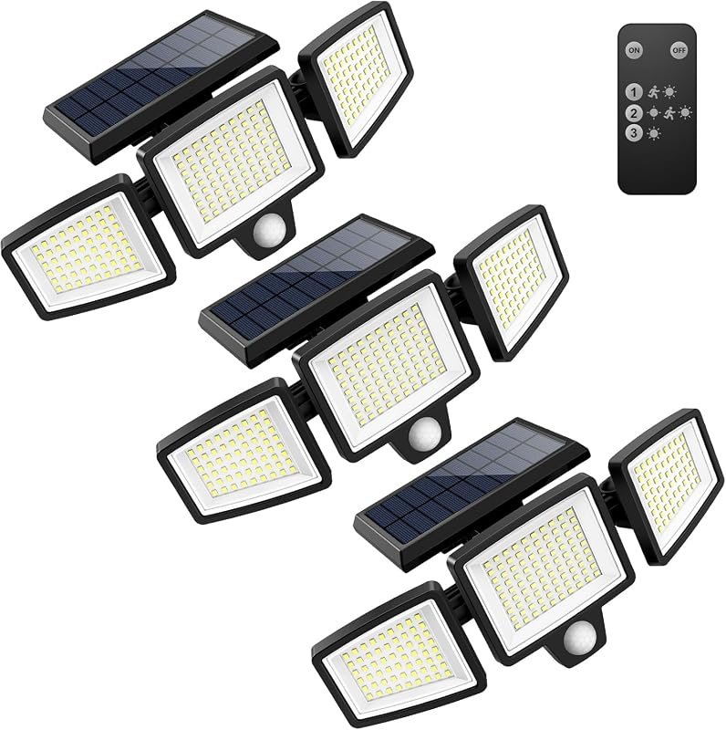 Tuffenough 2500LM Solar Outdoor Lights with 210 LED, Remote, 3-Head Mo