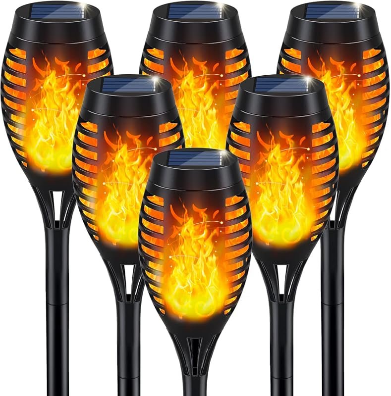 IkeeRuic Solar Torch Light with Flickering Flame for Halloween Decorations, Outdoor Walkways