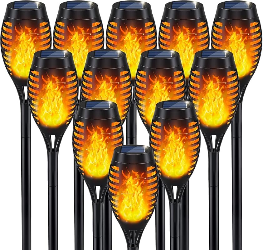 IkeeRuic Solar Torch Light with Flickering Flame for Halloween Decorat