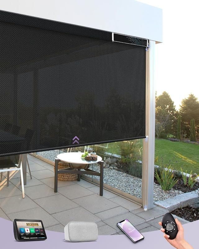Graywind Motorized Outdoor Roller Shades for Patio with Alexa and Goog