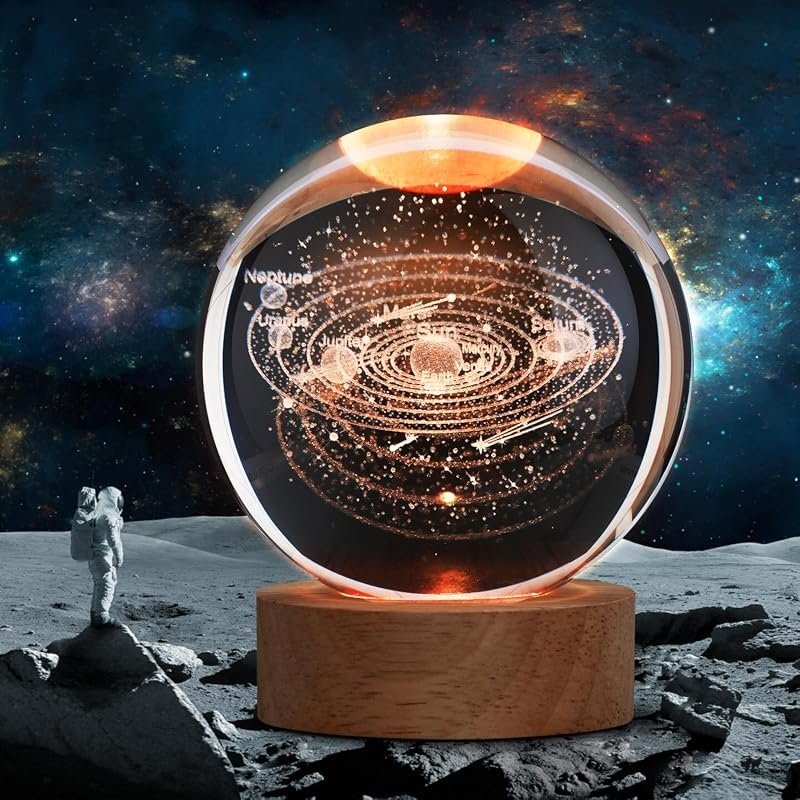 Large 3D Solar System Crystal Ball Night Light with 16-Color LED and R