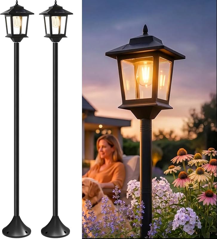 PASAMIC 63-Inch Solar Post Lights, Waterproof Outdoor 2-Pack with Repl