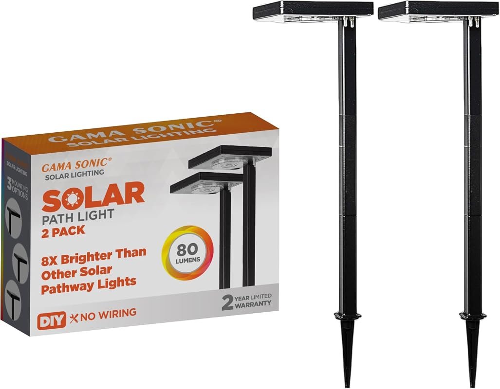 2-Pack Gama Sonic Contemporary Black Square Solar Garden Lights, 26.75in Tall, 80-Lumen Aluminum LEDs