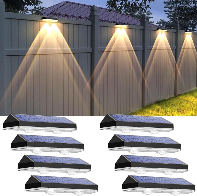 Solar Fence Lights Outdoor, 2700/4000/6000K, 3 Modes, 8-12H, Black, 8
