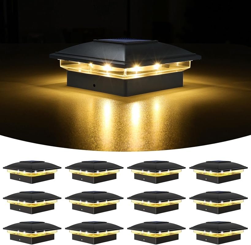 VOLISUN Black Solar Post Cap Lights with Warm White Fence Lighting, 12