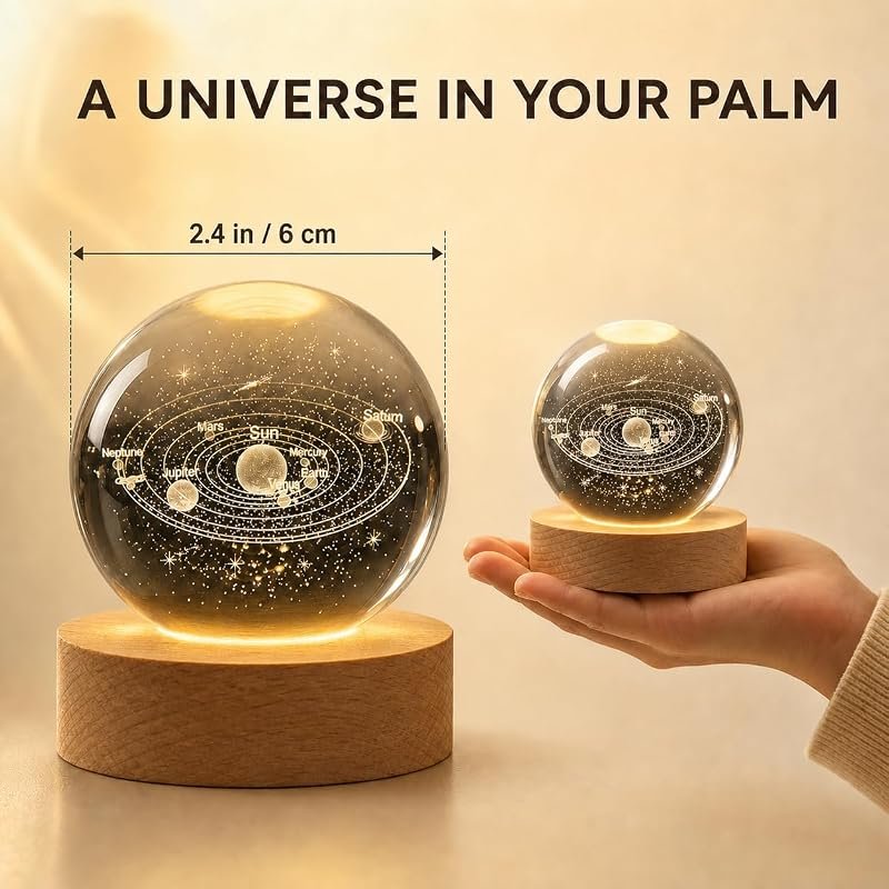 3D Solar System Crystal Ball 2.4in Universe Gifts for Space Lovers
