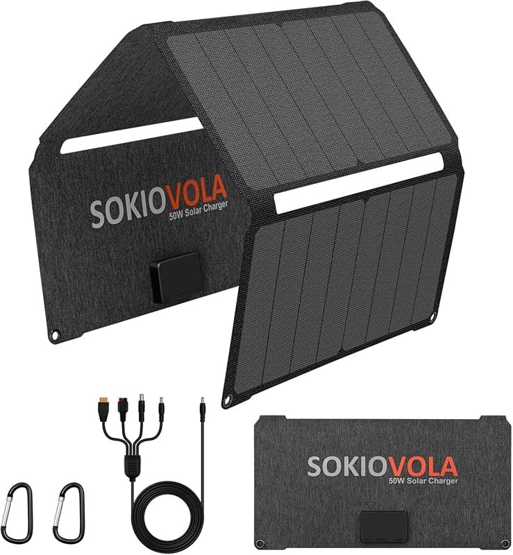 SOKIOVOLA Upgraded 50W Foldable Portable Solar Panel Charger with 3 Ou