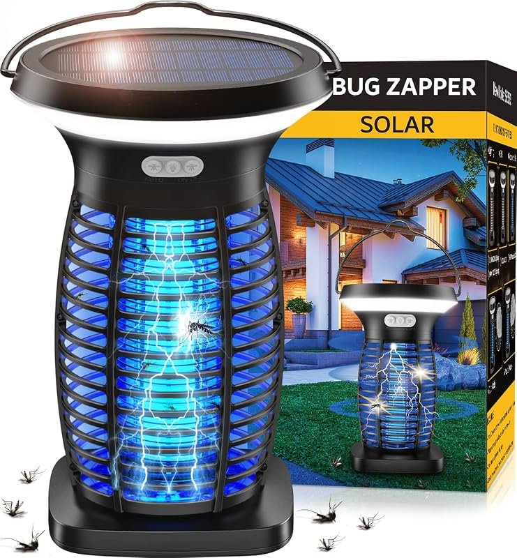 ZECHUAN Solar Bug Zapper Outdoor Waterproof, Electric Mosquito Zapper 