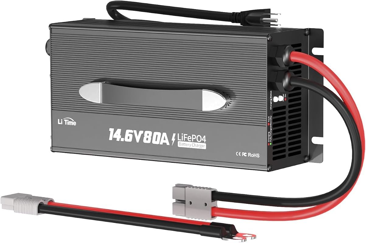 LiTime 12V 80A Lithium Battery Charger for LiFePO4, Fast Charging, AC-