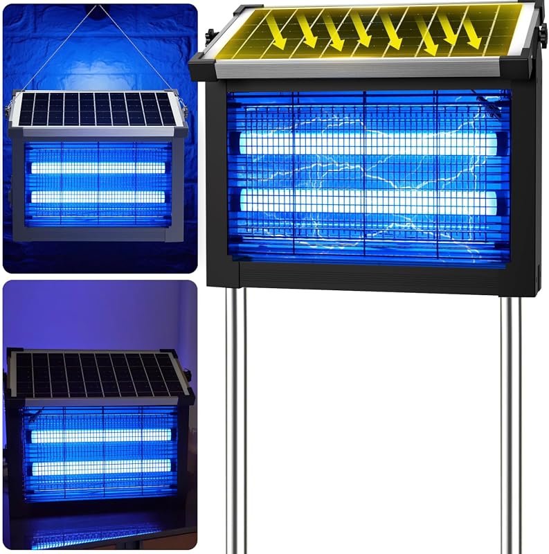 Solar Bug Zapper Outdoor 4500V Waterproof, Half Acre Coverage, Rechargeable Cordless Electric Fly Zapper