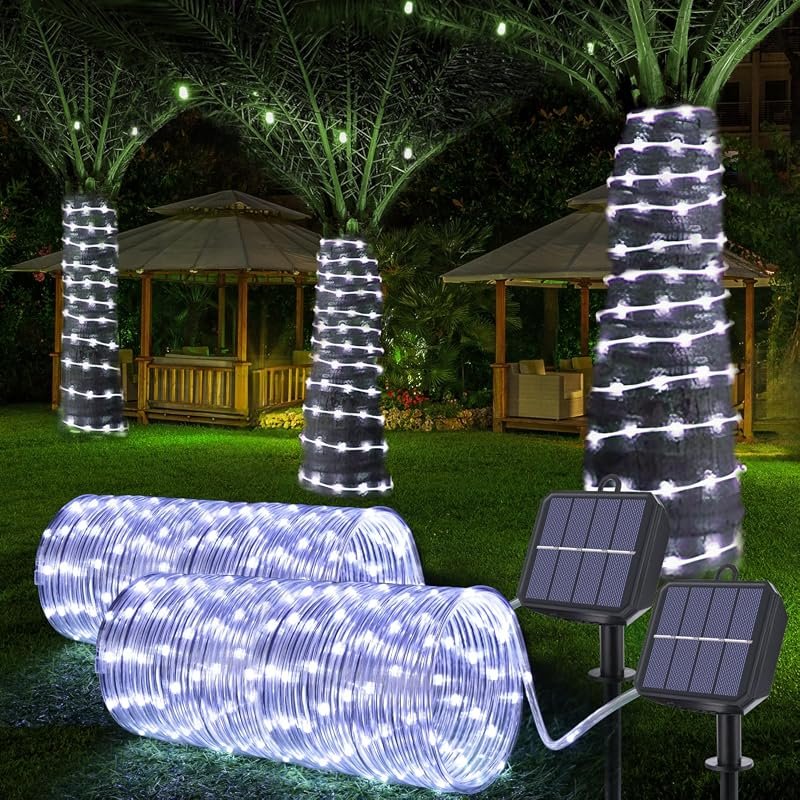 2-Pack Solar Rope Lights, 132ft Total, 400 LEDs, 8 Modes for Outdoor Use