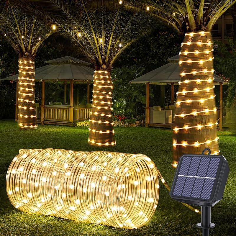 66ft Solar Rope Lights, 200 LEDs, 8 Modes, Waterproof Outdoor String Lights