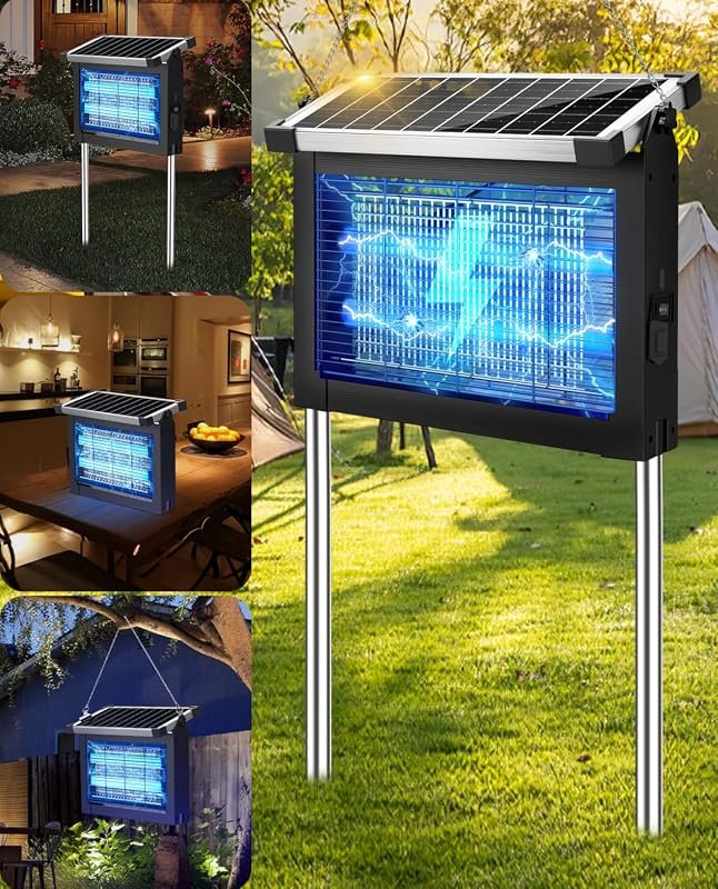Solar Bug Zapper 4500V, Waterproof Outdoor Mosquito Zapper with Fly Tr