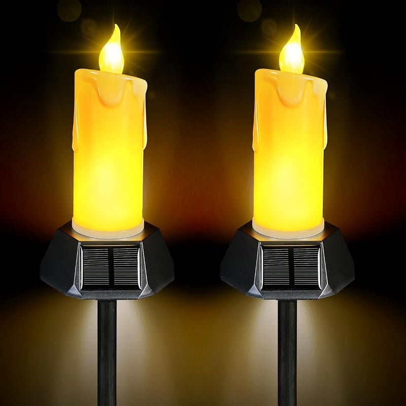 BlcTec IP65 Solar Candles Outdoor Waterproof, Realistic Flickering Fla
