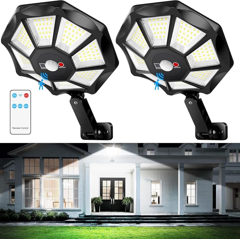 Sheetea 2-Pack Solar Lights Outdoor Waterproof Flood Lights with 168 L