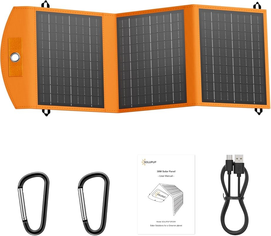 30W Portable Foldable Solar Panel Charger with USB-A and USB-C Fast Ch