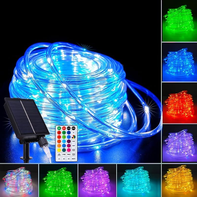Vigdur 66FT Solar Rope Lights Outdoor with Remote, 200 LEDs, 19 Color Options