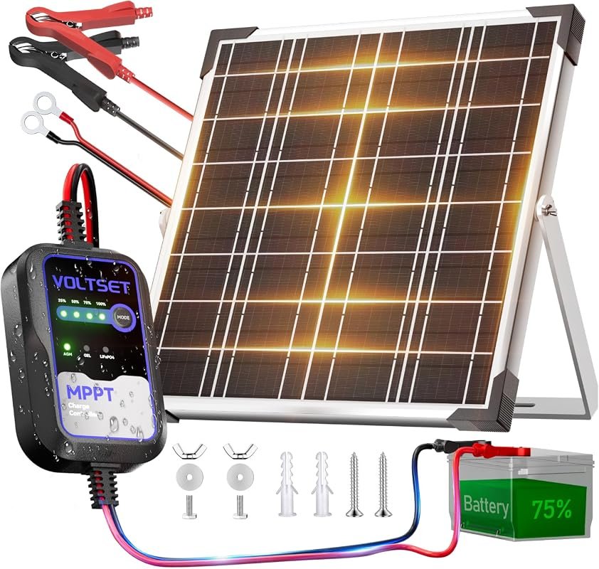 Voltset 20W 12V Solar Panel Battery Charger and Trickle Maintainer Kit for Vehicles