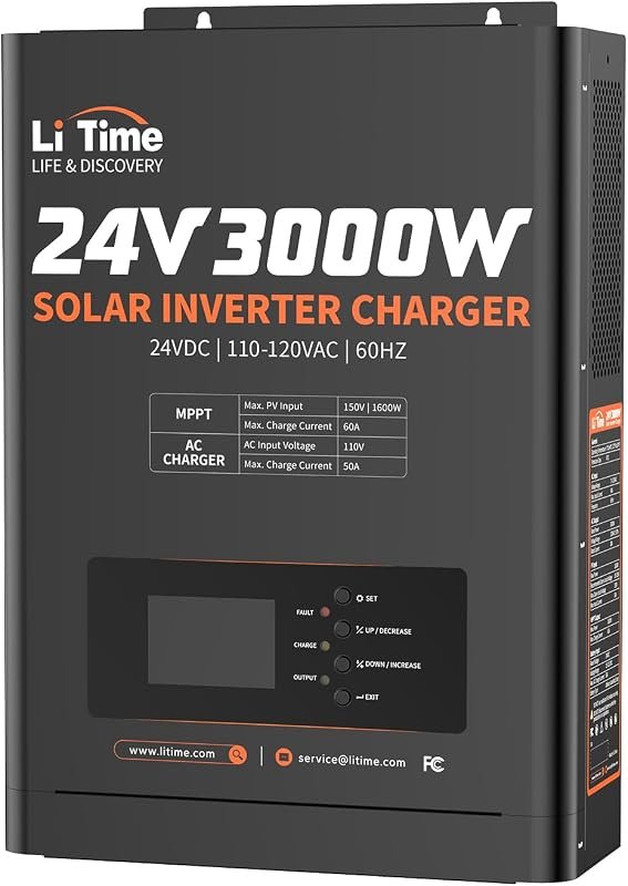 LiTime 3000W Solar Inverter Charger, Built-in 60A MPPT, 24V DC to 120V