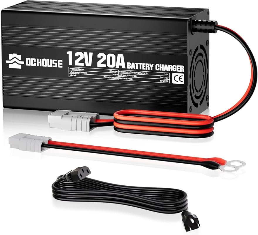 12V 20A Lithium Battery Charger AC to DC Input with Quick Battery Conn