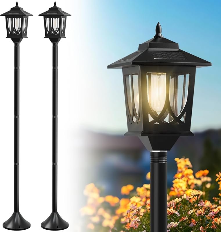 63-Inch Solar Lamp Post Light 2-Pack for Outdoor Pathways, Weather-Res
